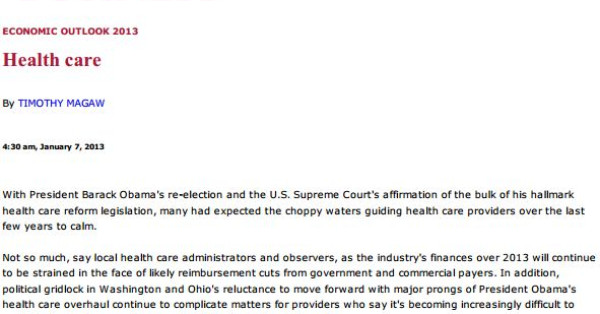 Bill Ryan Quoted in Crain's Healthcare Section