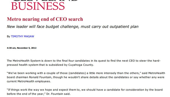 Bill Ryan Quoted in Crain's Story on Metro CEO Search