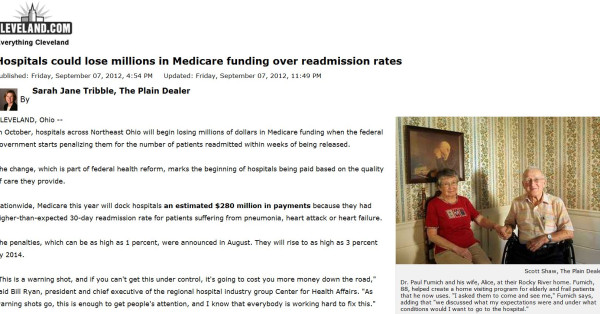 Bill Ryan Quoted in Plain Dealer Story on Readmission Penalties for Cleveland Hospitals