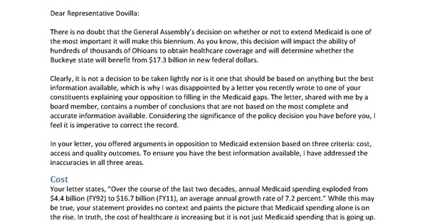 Bill Ryan Responds to Dovilla Medicaid Letter