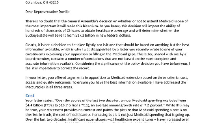 Bill Ryan Responds to Dovilla Medicaid Letter