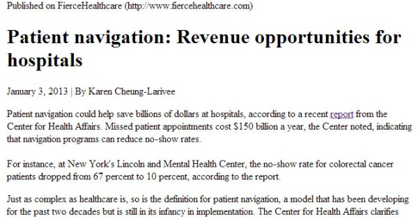 FierceHealthcare Patient Navigation Piece Highlights Latest Issue Brief