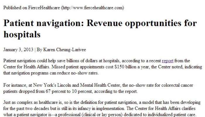FierceHealthcare Patient Navigation Piece Highlights Latest Issue Brief