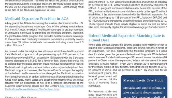 November Policy Snapshot Examines Medicaid Expansion