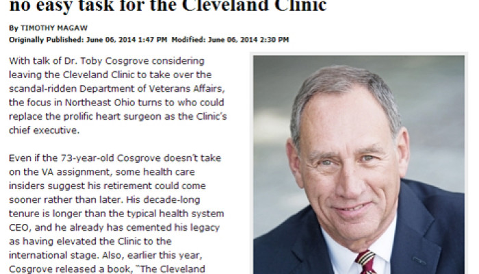 Ryan Comments on Potential Replacement for Cleveland Clinic CEO Dr. Toby Cosgrove