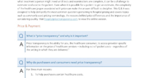 The Center Releases Hospital Price Transparency Q & A