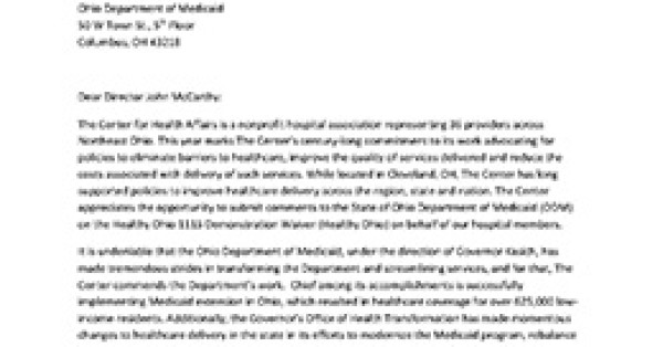 The Center Submits Comments to CMS on Healthy Ohio Program