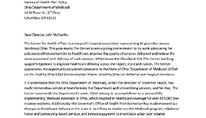 The Center Submits Comments to CMS on Healthy Ohio Program